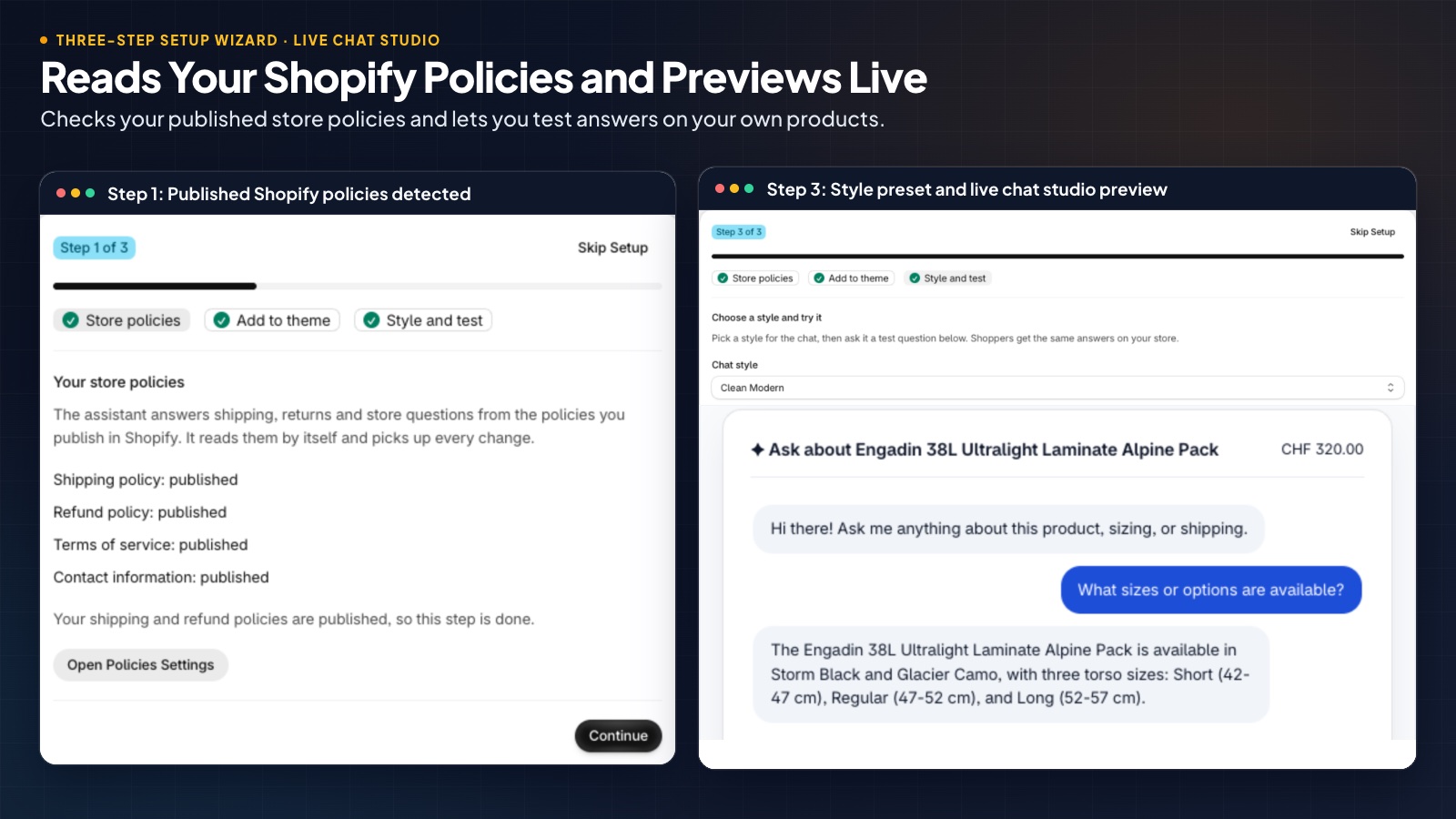 Configurazione guidata con controllo politiche e studio live