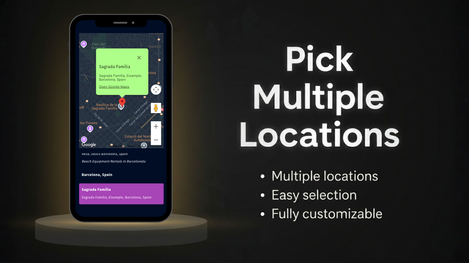 Mobile store list with one-click directions and opening hours