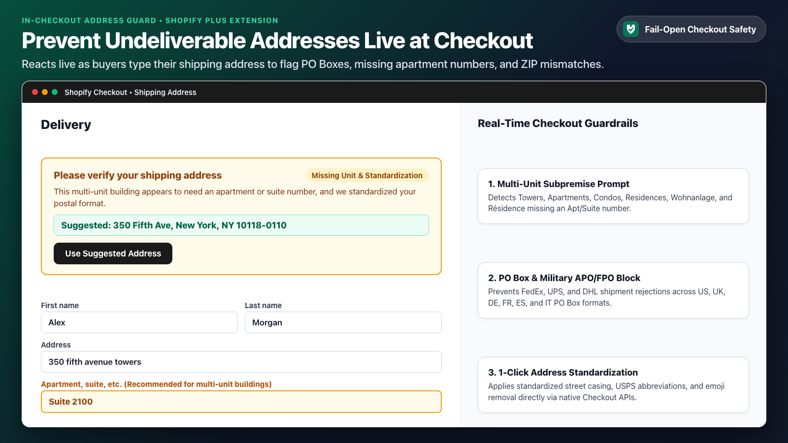 Adresshinweis direkt im Checkout bei Shopify Plus